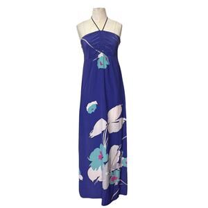 Yumi Kim Silk Floral Hawaiian Flowy Luxury Halter Ruched Designer Maxi Dress